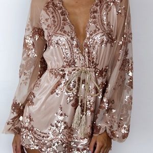 Lilac deep V sequined romper
